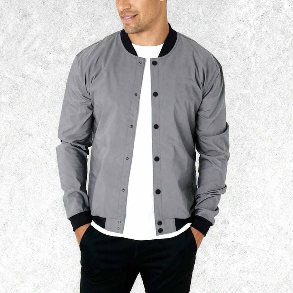 Claim Defame Jacket Mens Large Gray Lightweight Bomber Snap Button